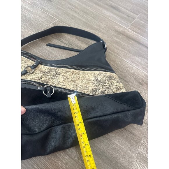 Original by Sharif Patchwork Genuine Leather Cowhide Suede Hobo Purse Black Bag - Picture 11 of 12